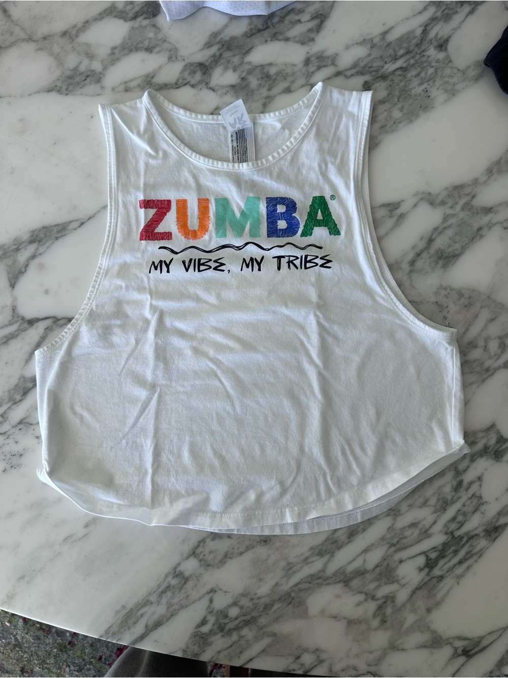 Zumba White My Vibe My Tribe Muscle Tank Small NWT